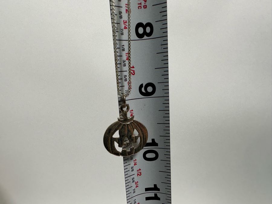 Sterling Silver Jack-O'-Lantern Pendant With Sterling 18' Chain Necklace And Matching Pair Of Sterling Earrings 11.8g [Photo 9]