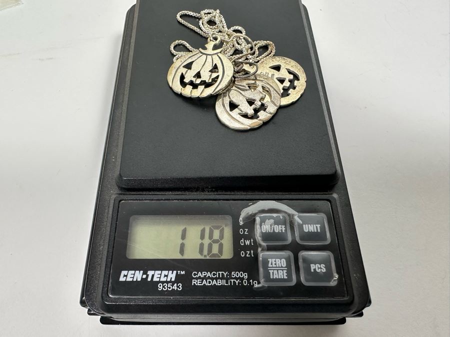 Sterling Silver Jack-O'-Lantern Pendant With Sterling 18' Chain Necklace And Matching Pair Of Sterling Earrings 11.8g [Photo 10]