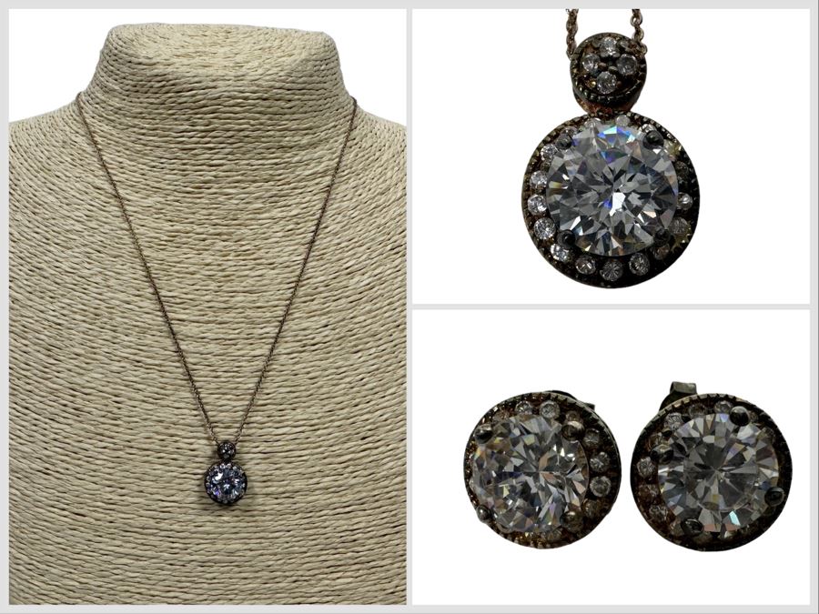 Sterling Silver Pendant With Sterling 18' Chain And Matching Set Of Sterling Earrings 10.1g [Photo 1]