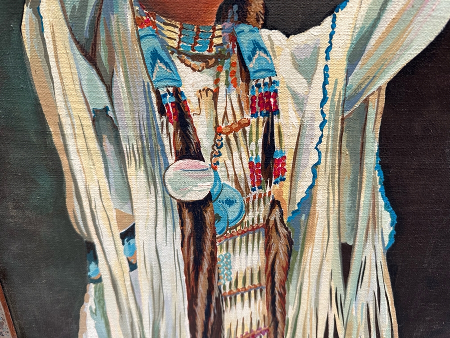 Original Native American Painting On Canvas Signed By Hockenberry 20 X 30 Framed 24.5 X 34.5 [Photo 3]