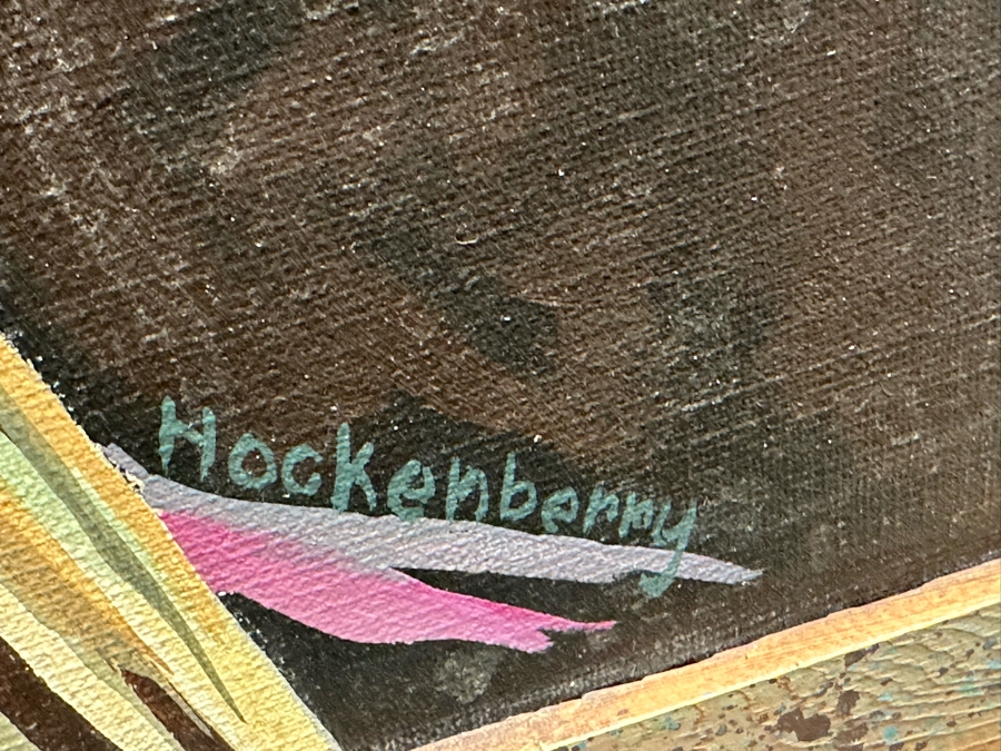 Original Native American Painting On Canvas Signed By Hockenberry 20 X 30 Framed 24.5 X 34.5 [Photo 5]