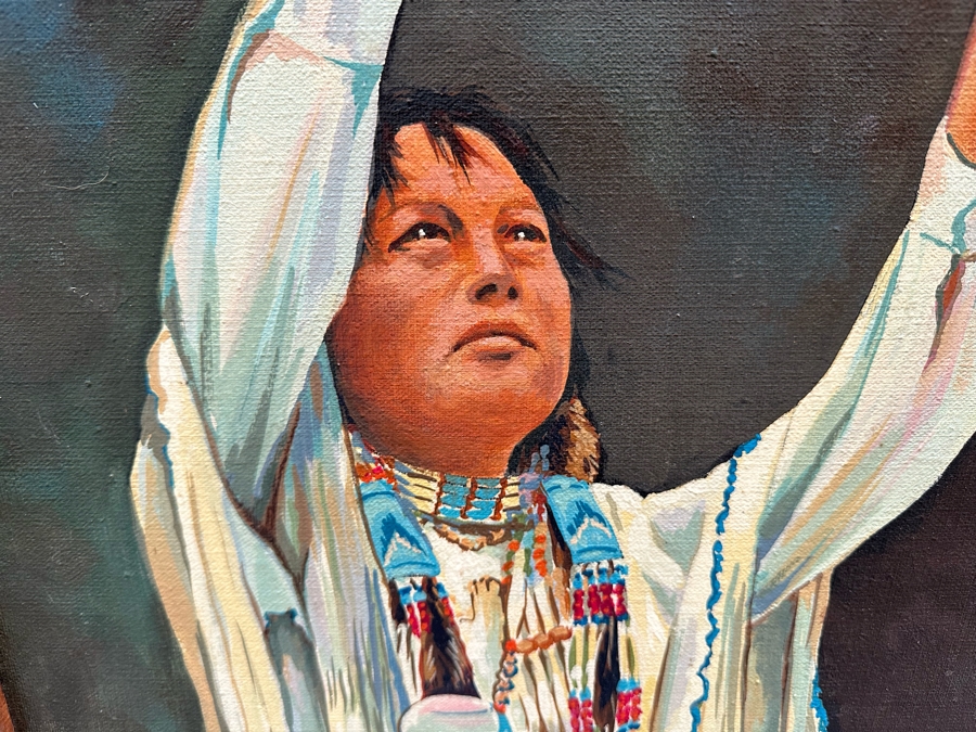 Original Native American Painting On Canvas Signed By Hockenberry 20 X 30 Framed 24.5 X 34.5 [Photo 2]