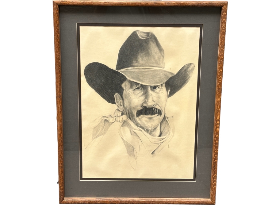 Original Drawing On Paper Of Cowboy Signed DB 19 X 27 Framed 27.5 X 35 [Photo 1]