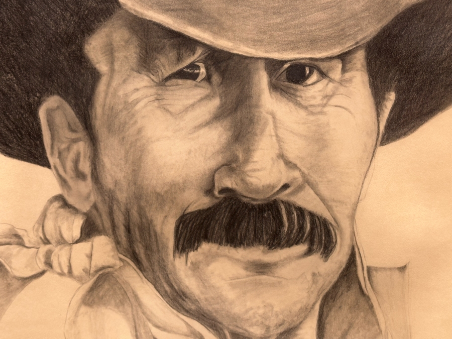 Original Drawing On Paper Of Cowboy Signed DB 19 X 27 Framed 27.5 X 35 [Photo 3]