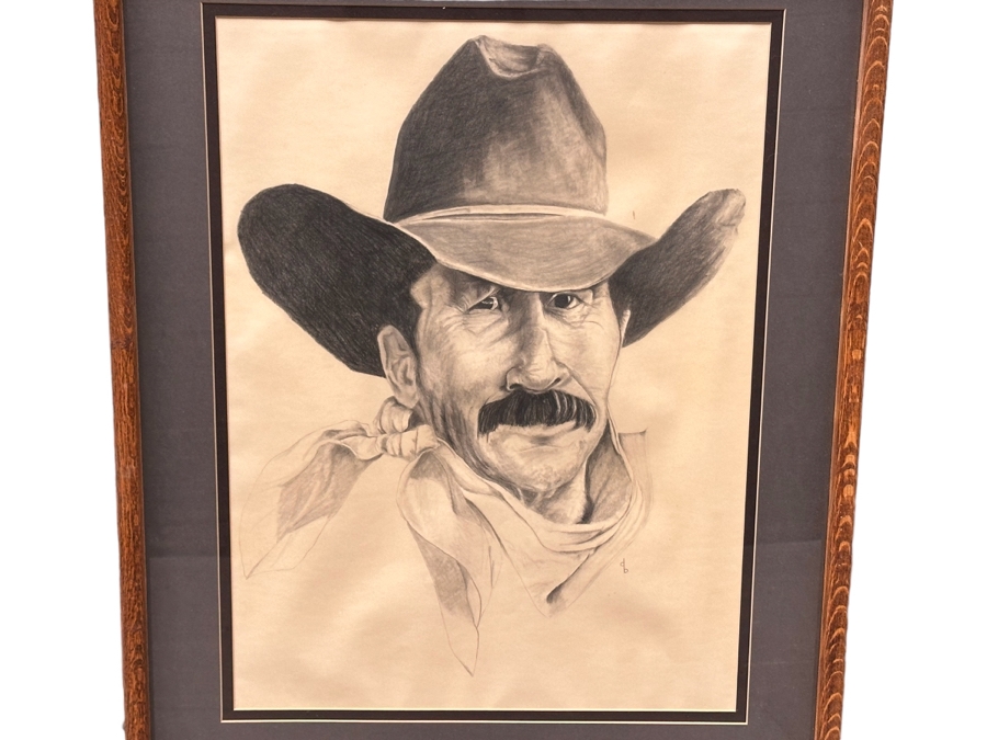 Original Drawing On Paper Of Cowboy Signed DB 19 X 27 Framed 27.5 X 35 [Photo 2]