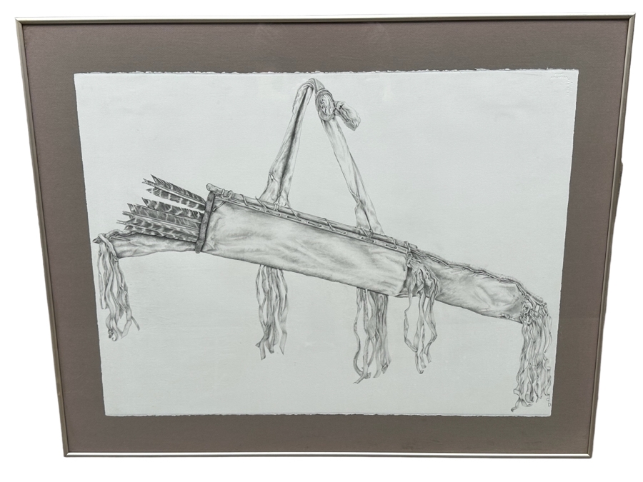 Original Drawing On Paper Of Native American Quiver And Arrows Signed DB 30 X 23 Framed 36 X 29