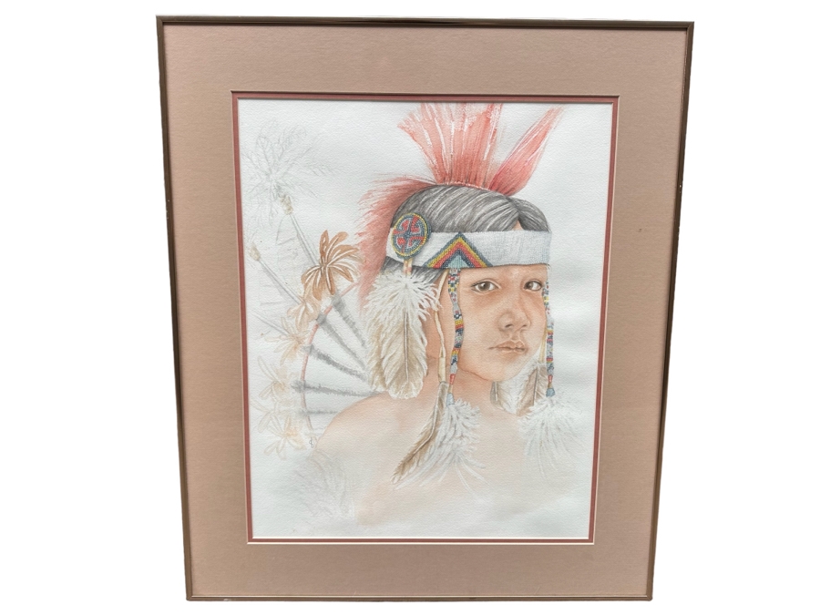 Original Watercolor Painting Of Native American Boy Signed DB 16 X 20.5 Framed 22 X 26 [Photo 2]