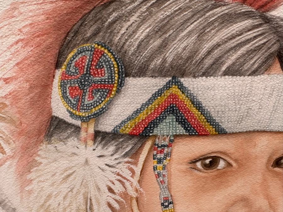 Original Watercolor Painting Of Native American Boy Signed DB 16 X 20.5 Framed 22 X 26 [Photo 4]