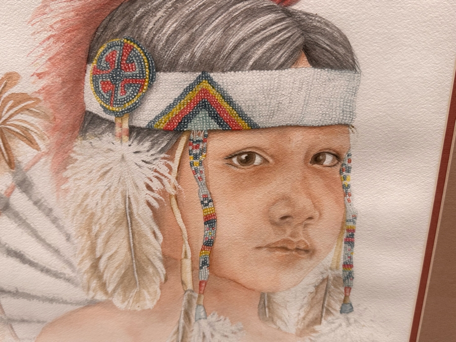 Original Watercolor Painting Of Native American Boy Signed DB 16 X 20.5 Framed 22 X 26 [Photo 3]