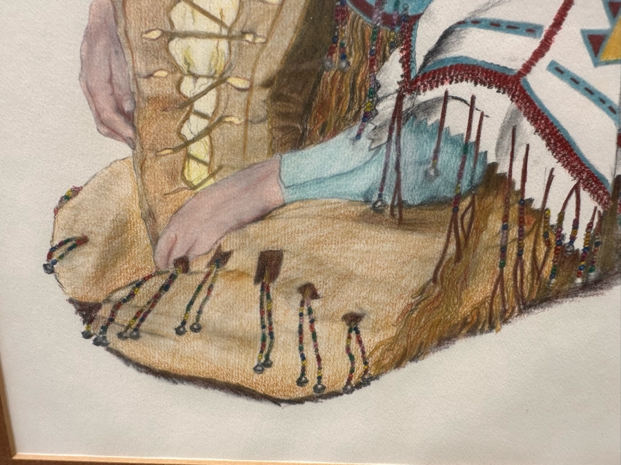 Original Drawing On Paper Of Native American Woman Holding Her Baby Signed DB  9 X 12 Framed 15 X 19 [Photo 7]