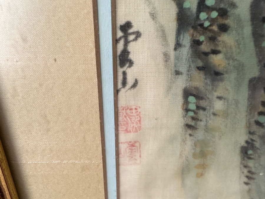 Pair Of Signed Original Chinese Silk Landscape Paintings 12 X 27 Framed ...