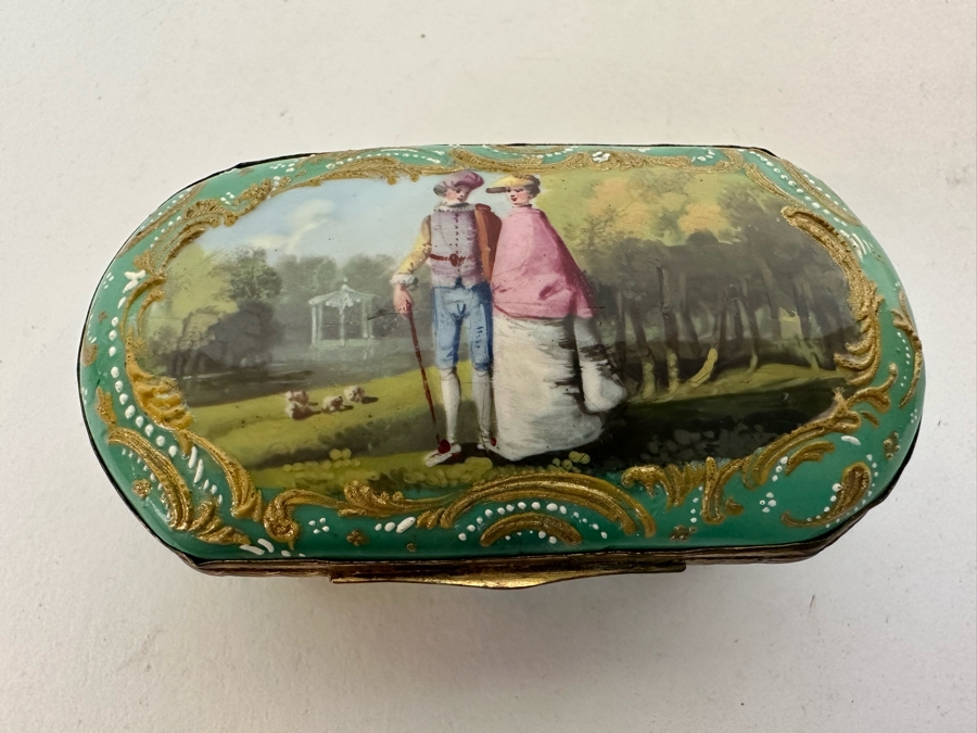 JUST ADDED - Antique English Hand Painted Enamel Box [Photo 9]
