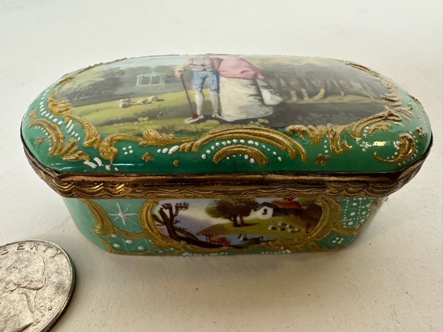 JUST ADDED - Antique English Hand Painted Enamel Box [Photo 3]
