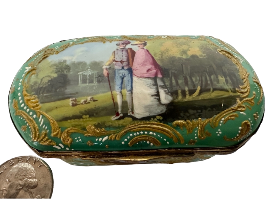 JUST ADDED - Antique English Hand Painted Enamel Box [Photo 1]