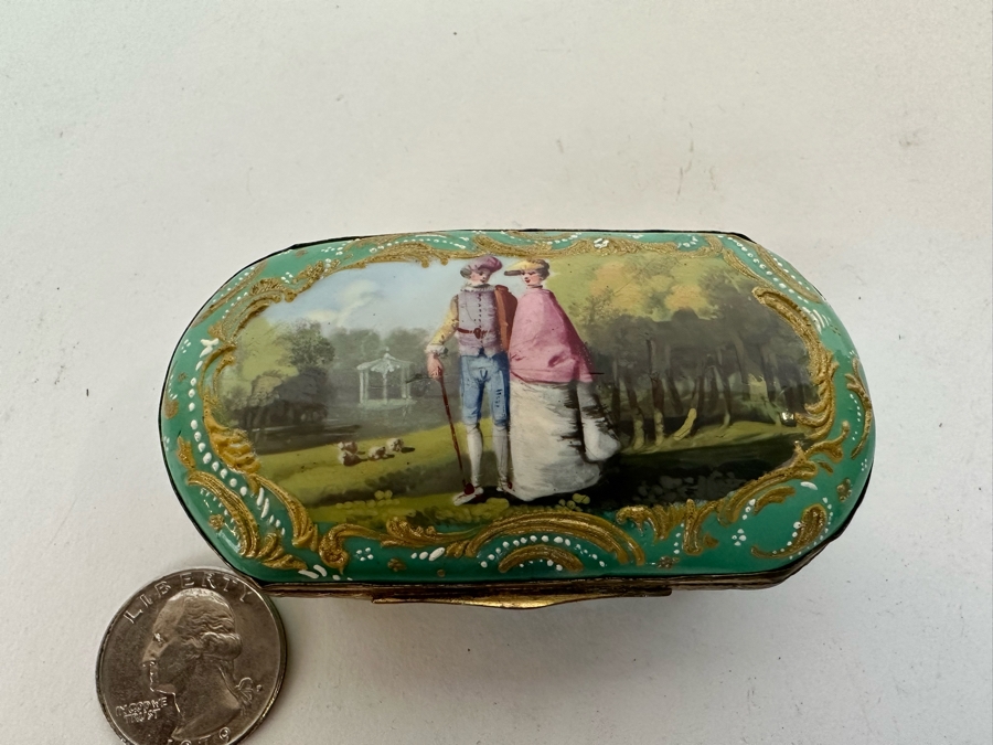 JUST ADDED - Antique English Hand Painted Enamel Box [Photo 2]