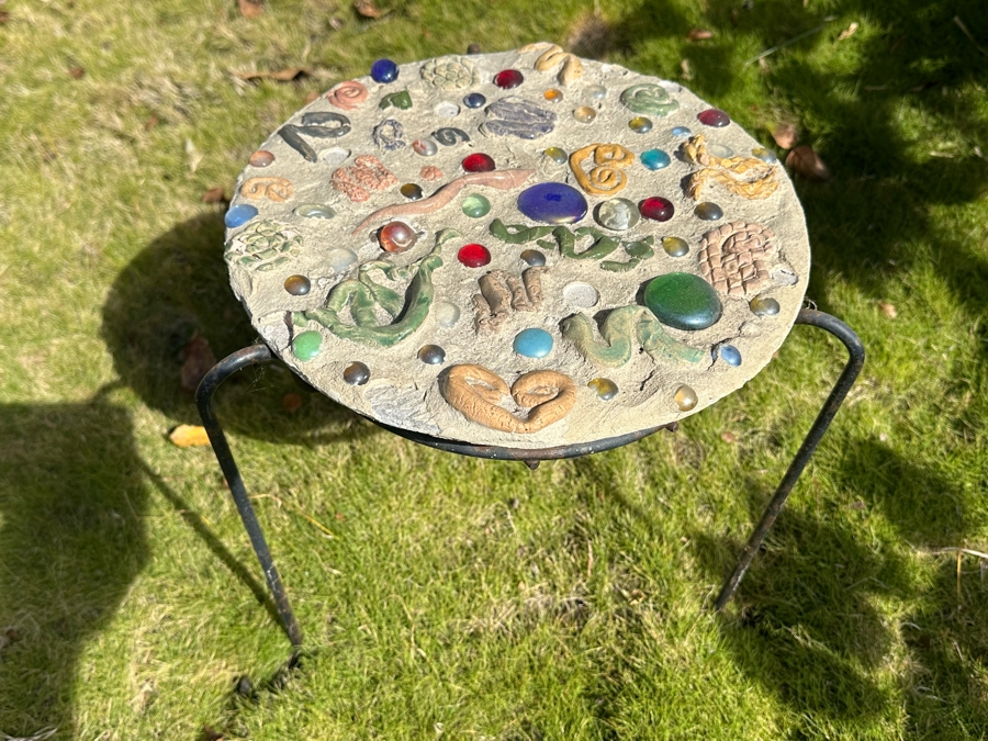 Small Handmade Artisan Table With Metal Base 14W X 14H [Photo 1]