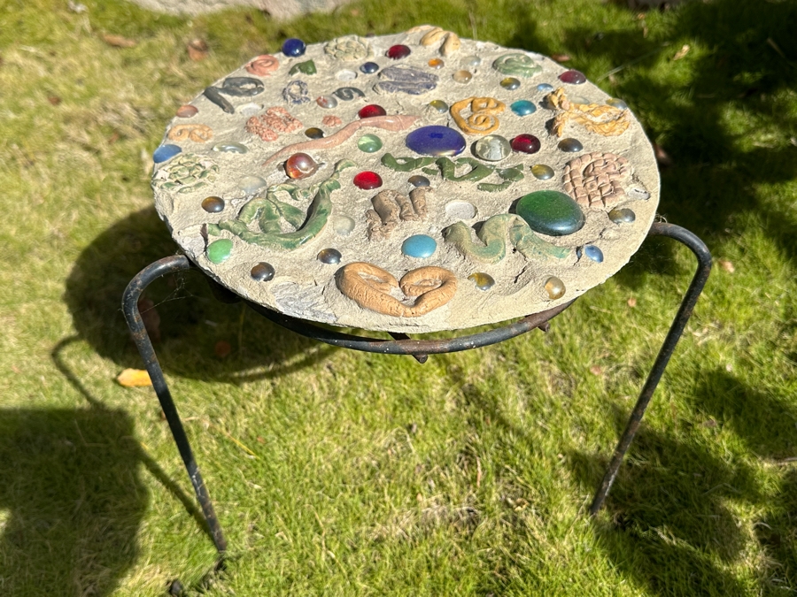 Small Handmade Artisan Table With Metal Base 14W X 14H [Photo 2]