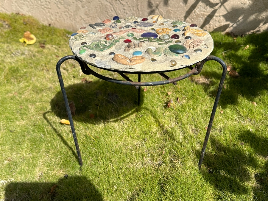 Small Handmade Artisan Table With Metal Base 14W X 14H [Photo 5]