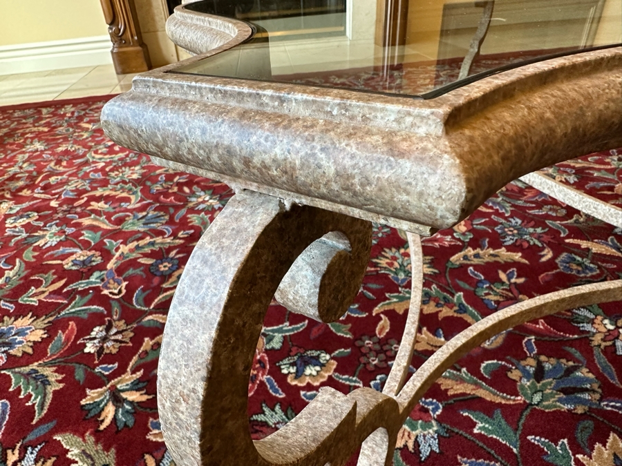 Impressive Carved Stone Base Coffee Table With Glass Top 54W X 36D X 20H [Photo 6]