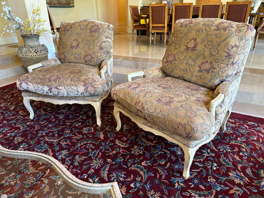 Pair Of Grand Upholstered Down Designer Armchairs 36W X 42D X 40H [Photo 7]