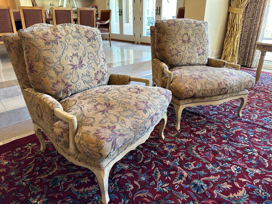 Pair Of Grand Upholstered Down Designer Armchairs 36W X 42D X 40H [Photo 2]