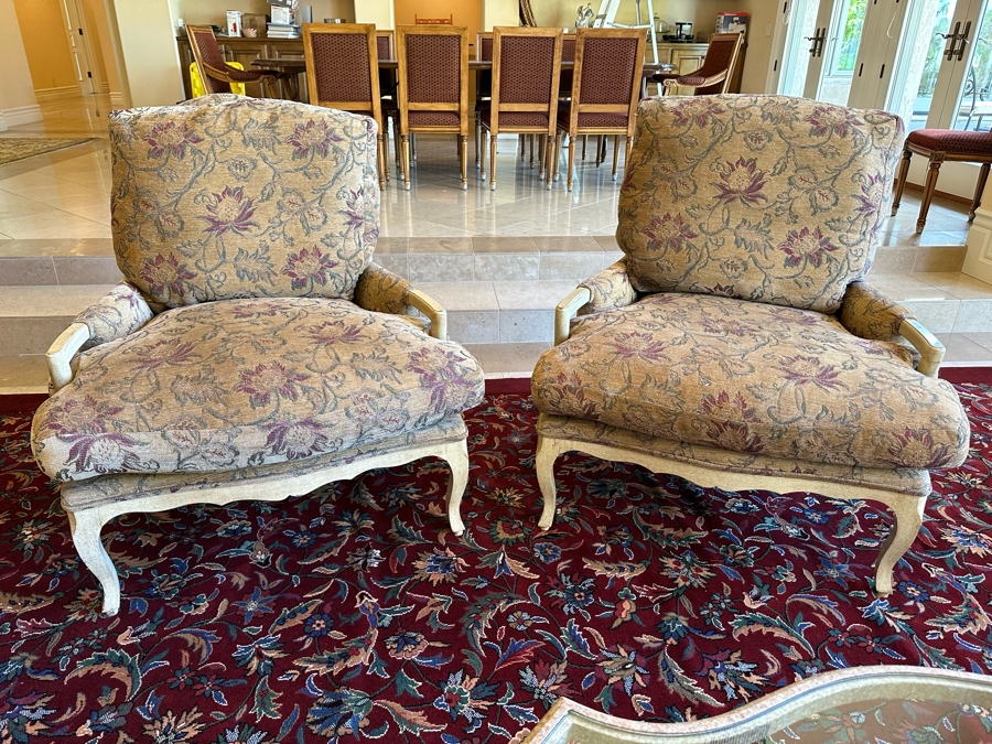 Pair Of Grand Upholstered Down Designer Armchairs 36W X 42D X 40H