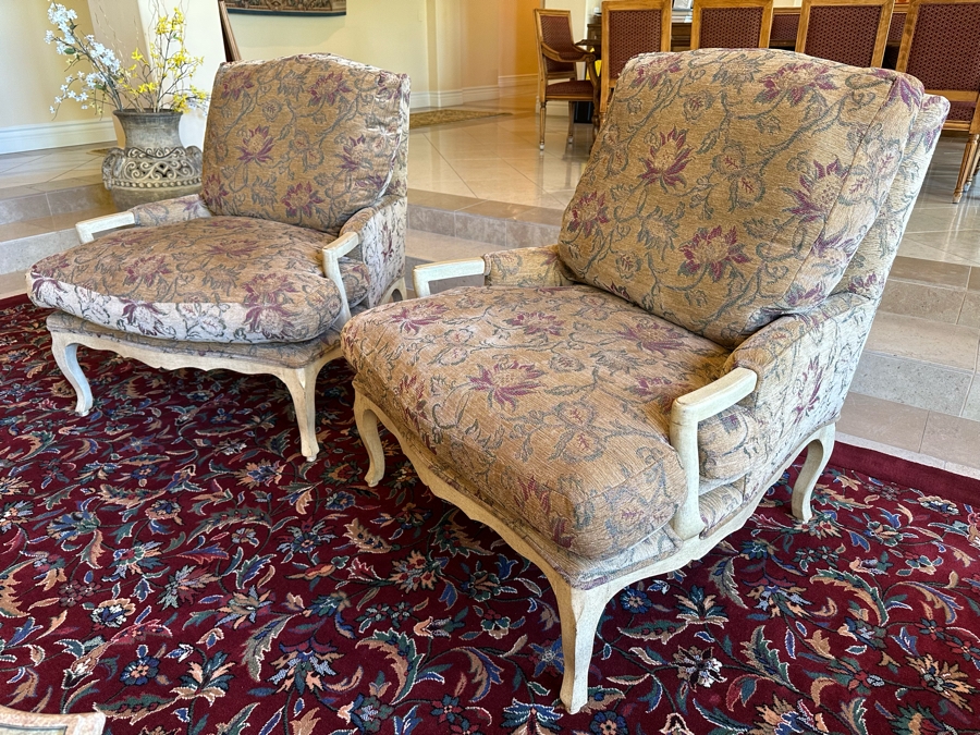Pair Of Grand Upholstered Down Designer Armchairs 36W X 42D X 40H [Photo 6]