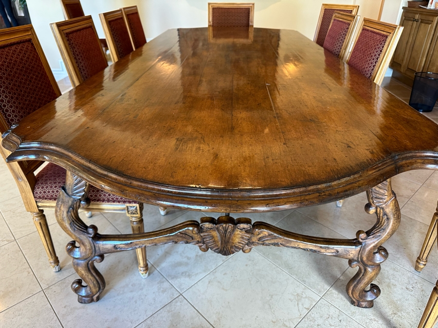 Grand Solid Wood Plank Top Dining Table 10'L X 49'W X 30.5'H With A Set Of Twelve Elegant Dining Chairs [Photo 7]