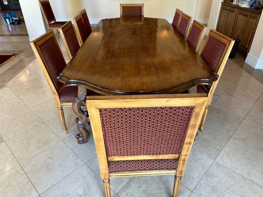 Grand Solid Wood Plank Top Dining Table 10'L X 49'W X 30.5'H With A Set Of Twelve Elegant Dining Chairs [Photo 10]