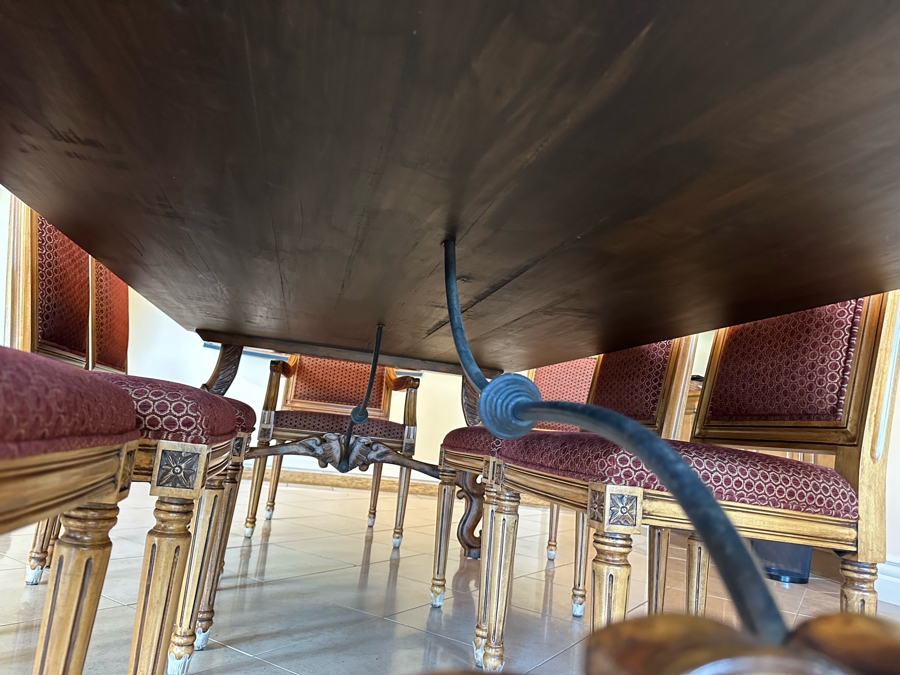 Grand Solid Wood Plank Top Dining Table 10'L X 49'W X 30.5'H With A Set Of Twelve Elegant Dining Chairs [Photo 9]