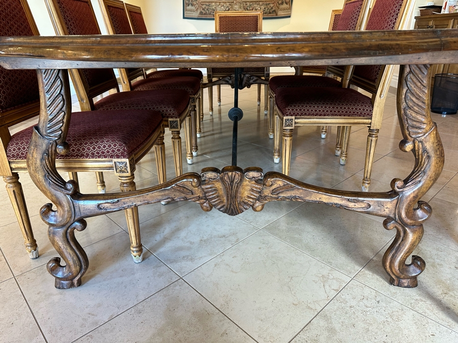 Grand Solid Wood Plank Top Dining Table 10'L X 49'W X 30.5'H With A Set Of Twelve Elegant Dining Chairs [Photo 8]