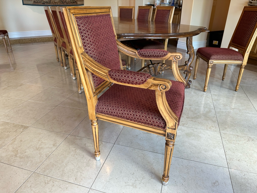 Grand Solid Wood Plank Top Dining Table 10'L X 49'W X 30.5'H With A Set Of Twelve Elegant Dining Chairs [Photo 14]