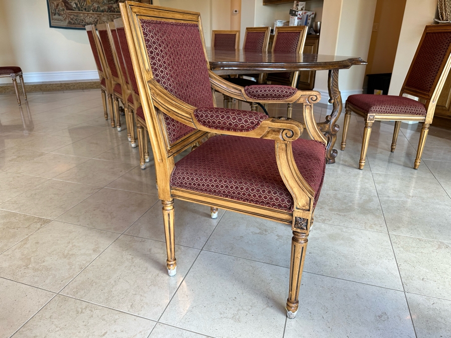 Grand Solid Wood Plank Top Dining Table 10'L X 49'W X 30.5'H With A Set Of Twelve Elegant Dining Chairs [Photo 13]