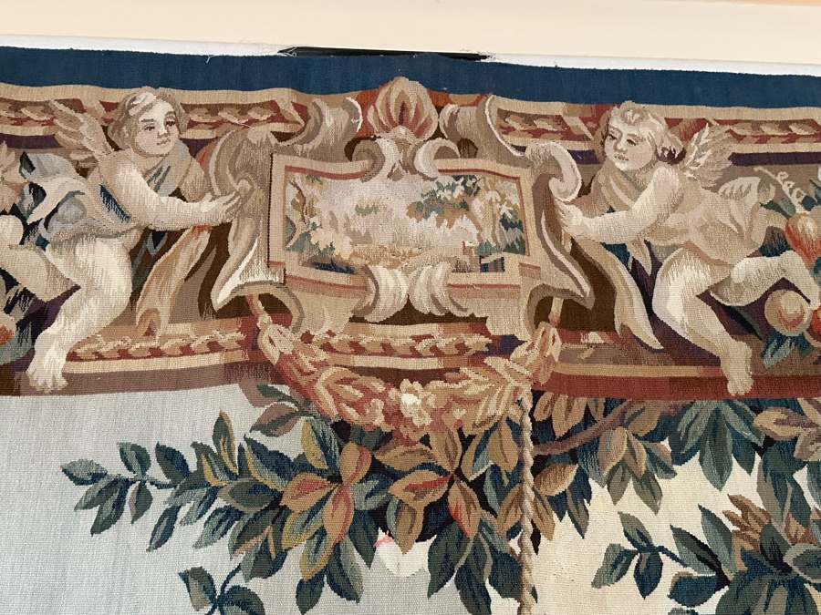 Impressive French Tapestry Wall Hanging With Metal Display Rod 85W X 73H [Photo 6]
