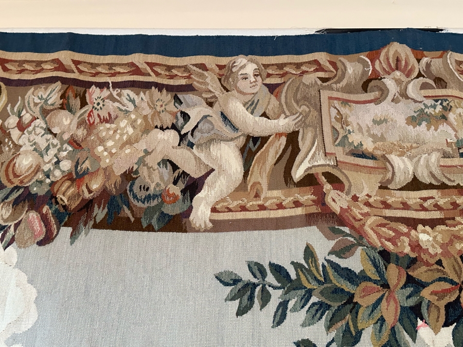Impressive French Tapestry Wall Hanging With Metal Display Rod 85W X 73H [Photo 7]