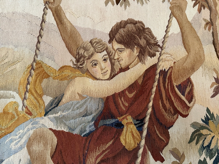 Impressive French Tapestry Wall Hanging With Metal Display Rod 85W X 73H [Photo 4]