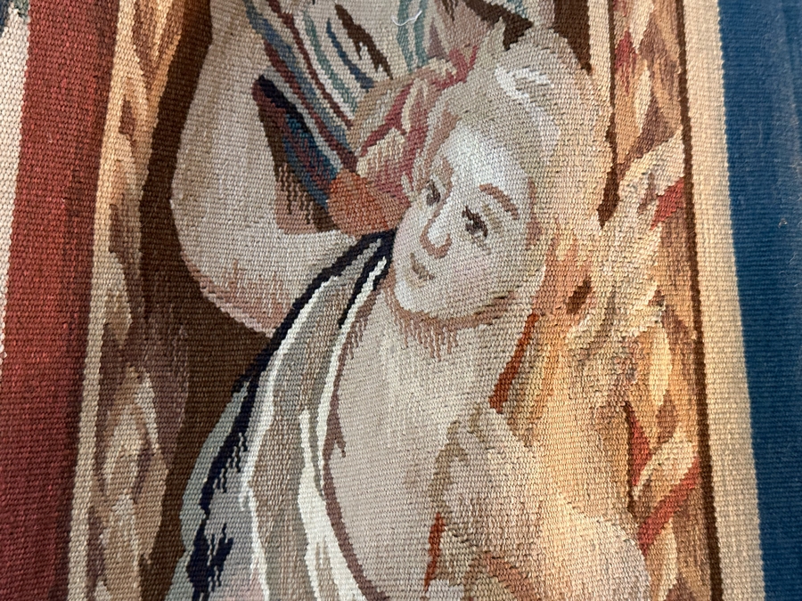 Impressive French Tapestry Wall Hanging With Metal Display Rod 85W X 73H [Photo 9]