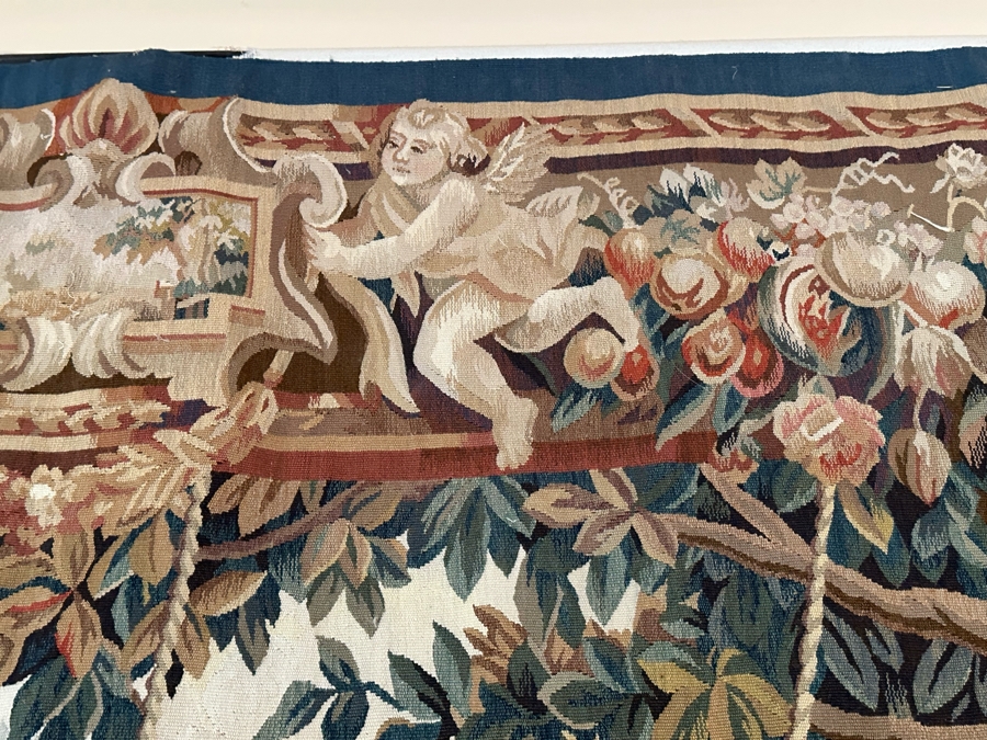 Impressive French Tapestry Wall Hanging With Metal Display Rod 85W X 73H [Photo 8]