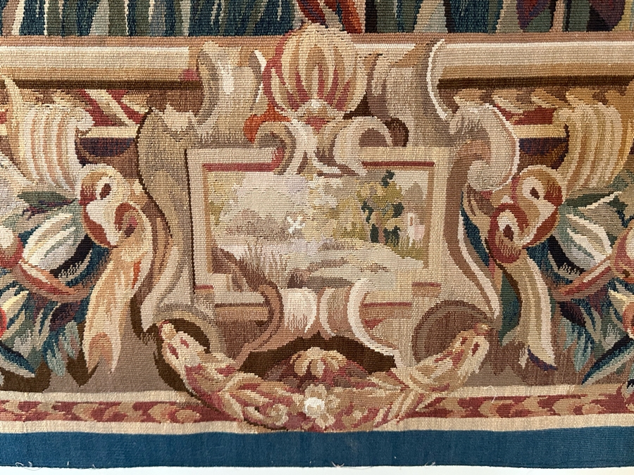 Impressive French Tapestry Wall Hanging With Metal Display Rod 85W X 73H [Photo 5]