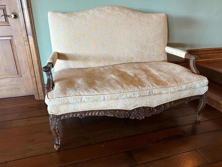 Antique Intricately Carved Sofa Settee (One Back Leg Has Been Repaired) 53W X 33D X 38H [Photo 9]