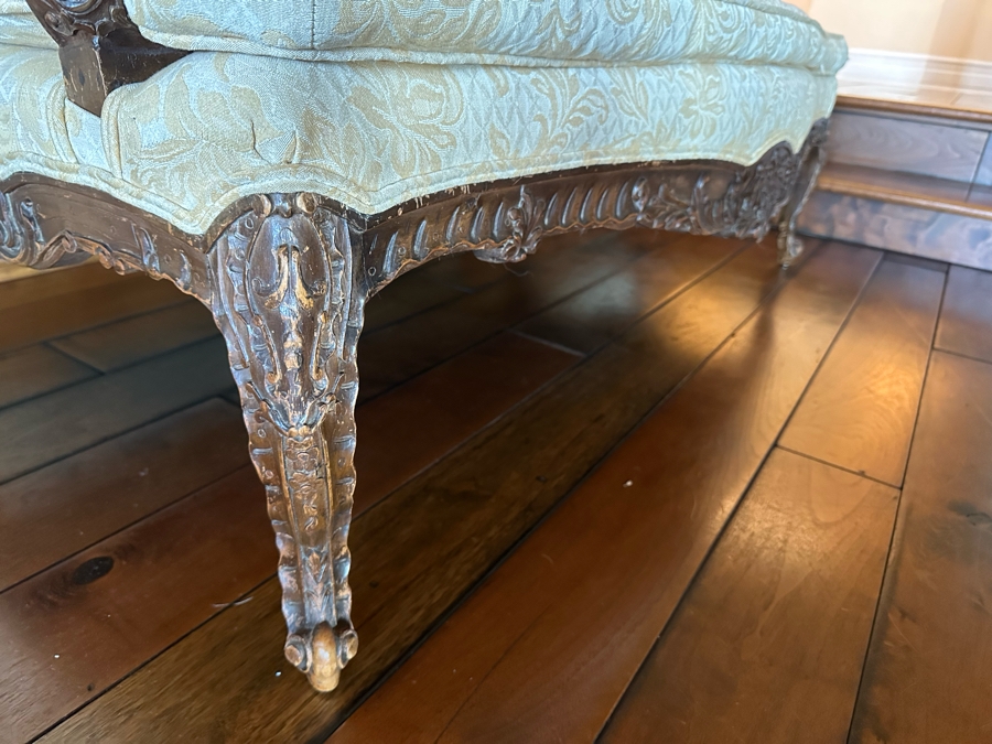 Antique Intricately Carved Sofa Settee (One Back Leg Has Been Repaired) 53W X 33D X 38H [Photo 6]