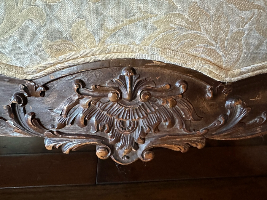 Antique Intricately Carved Sofa Settee (One Back Leg Has Been Repaired) 53W X 33D X 38H [Photo 4]