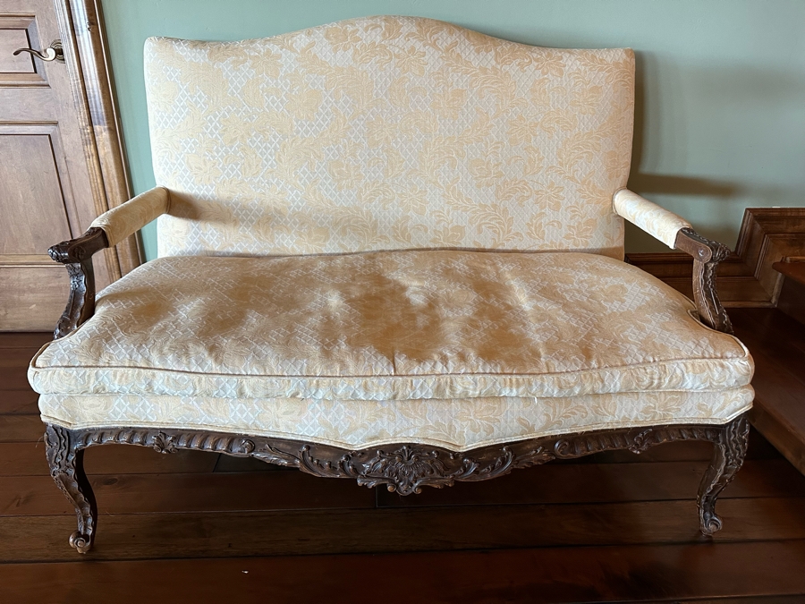 Antique Intricately Carved Sofa Settee (One Back Leg Has Been Repaired) 53W X 33D X 38H [Photo 3]