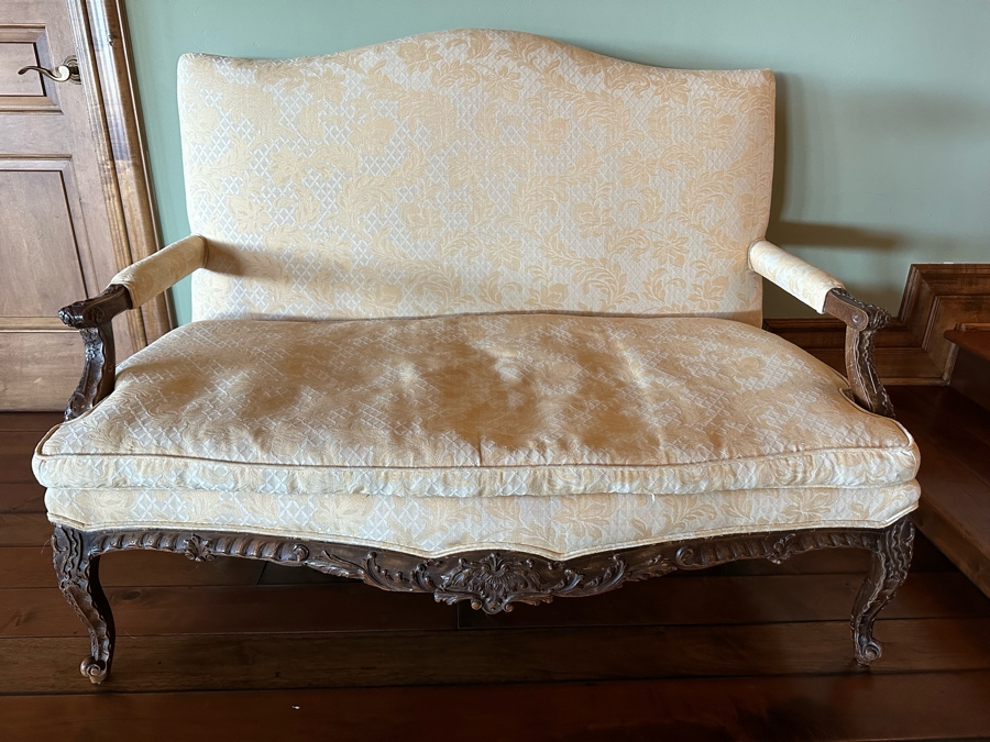 Antique Intricately Carved Sofa Settee (One Back Leg Has Been Repaired) 53W X 33D X 38H [Photo 2]