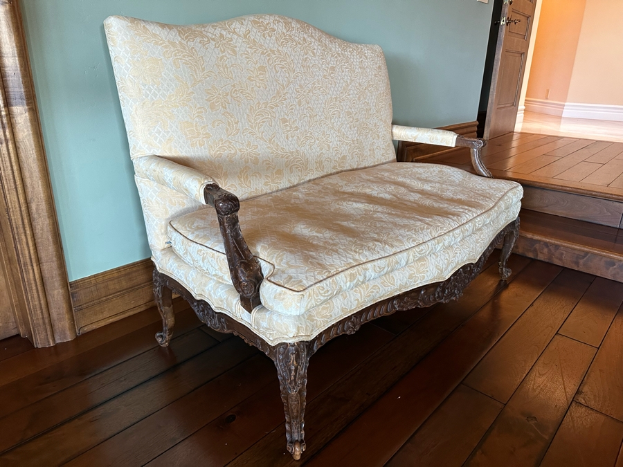 Antique Intricately Carved Sofa Settee (One Back Leg Has Been Repaired) 53W X 33D X 38H [Photo 8]