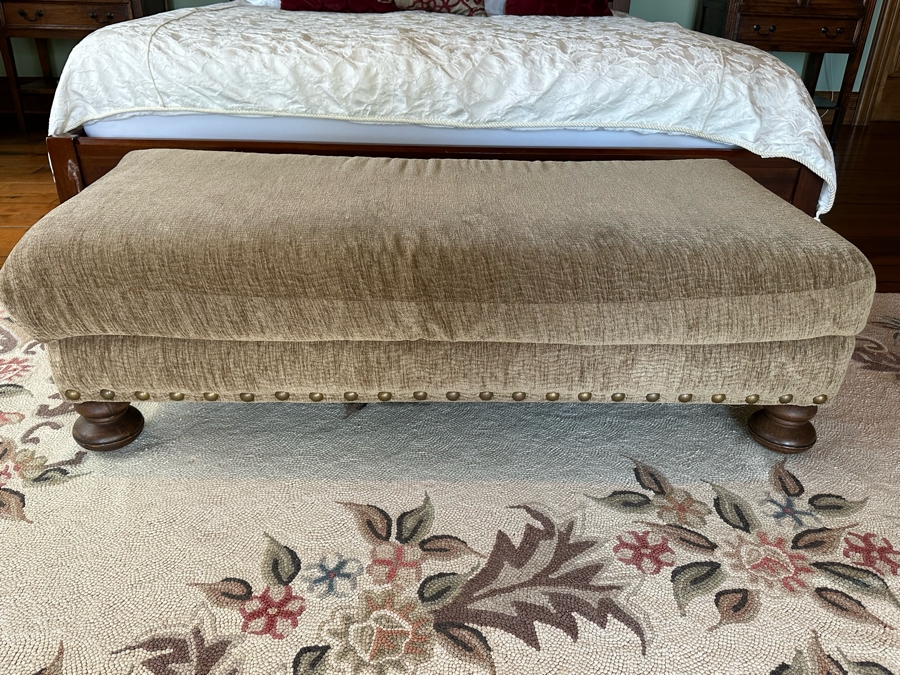 Upholstered Ottoman With Brass Nailhead Trim 53W X 26D X 17H [Photo 1]