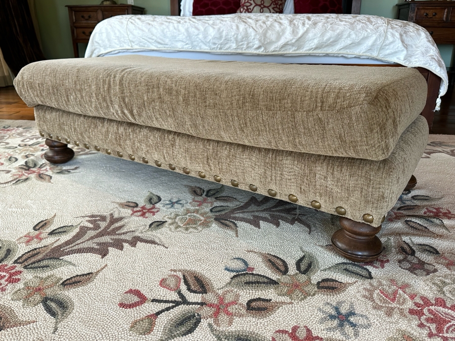 Upholstered Ottoman With Brass Nailhead Trim 53W X 26D X 17H [Photo 3]