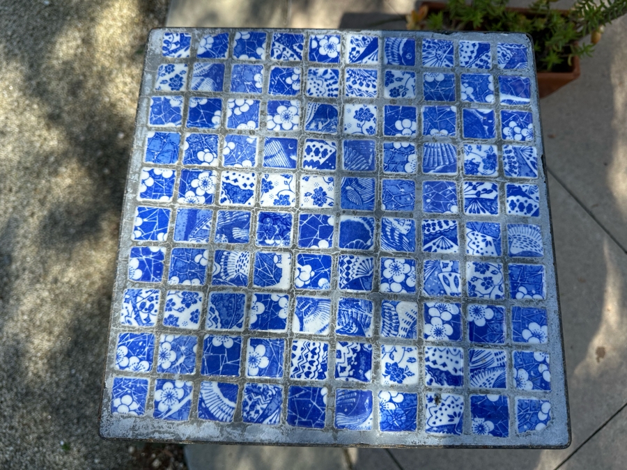 Tile Top Plant Stand Side Table With Metal Base 11.5W X 26H [Photo 3]