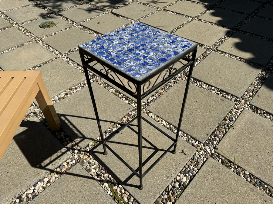 Tile Top Plant Stand Side Table With Metal Base 11.5W X 26H [Photo 4]