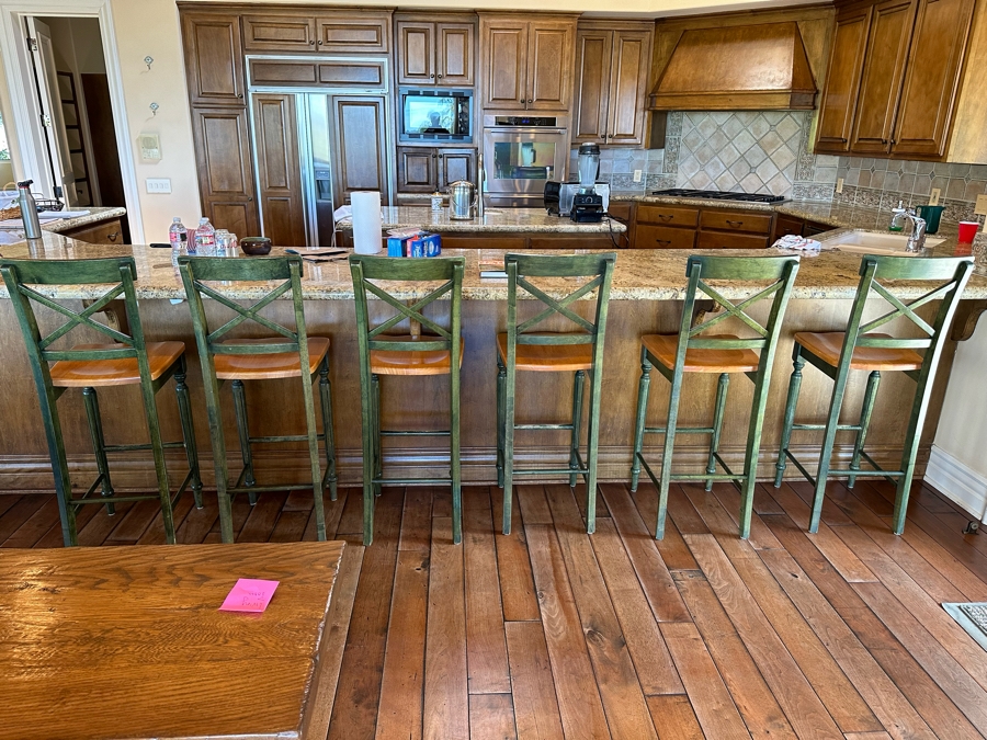 Set Of Six Wooden Barstools From Pier 1 Imports 16W X 16D X 46H Seat Height 29H [Photo 3]